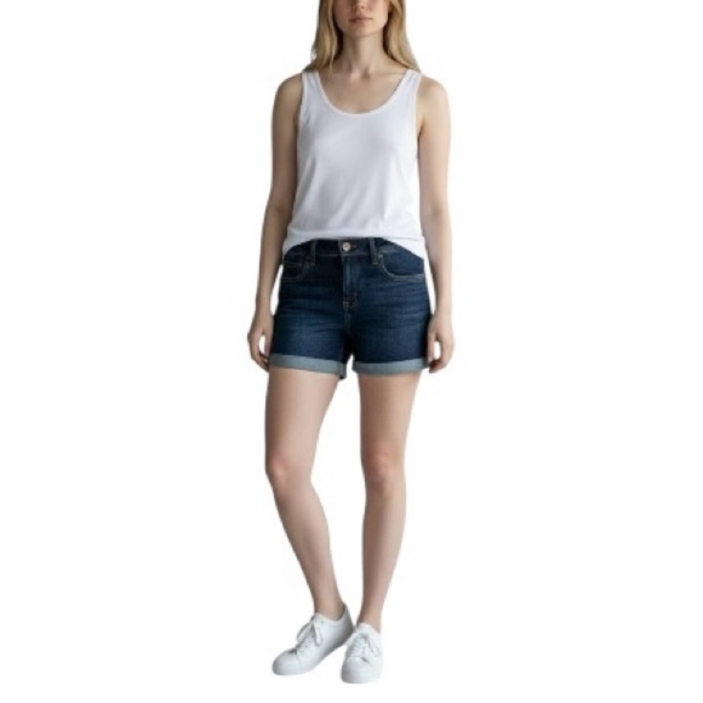 American Eagle Women’s Next Level Stretch Midi Shorts Dark Blue Wash NWT 4